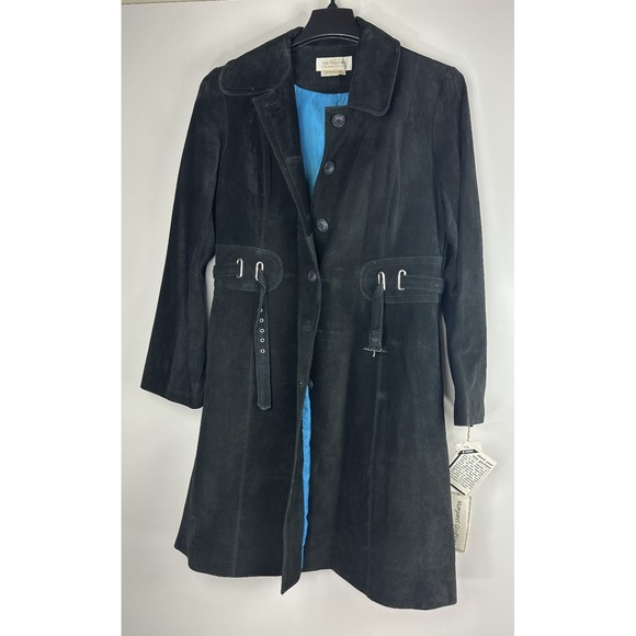 Vtg Margaret Godfrey x Bloomingdale's Suede Leather Belted Trench Coat Womens 14 - Picture 3 of 16